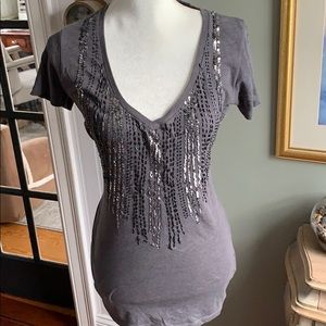 Gray Sequin Longline T-shirt Size Medium